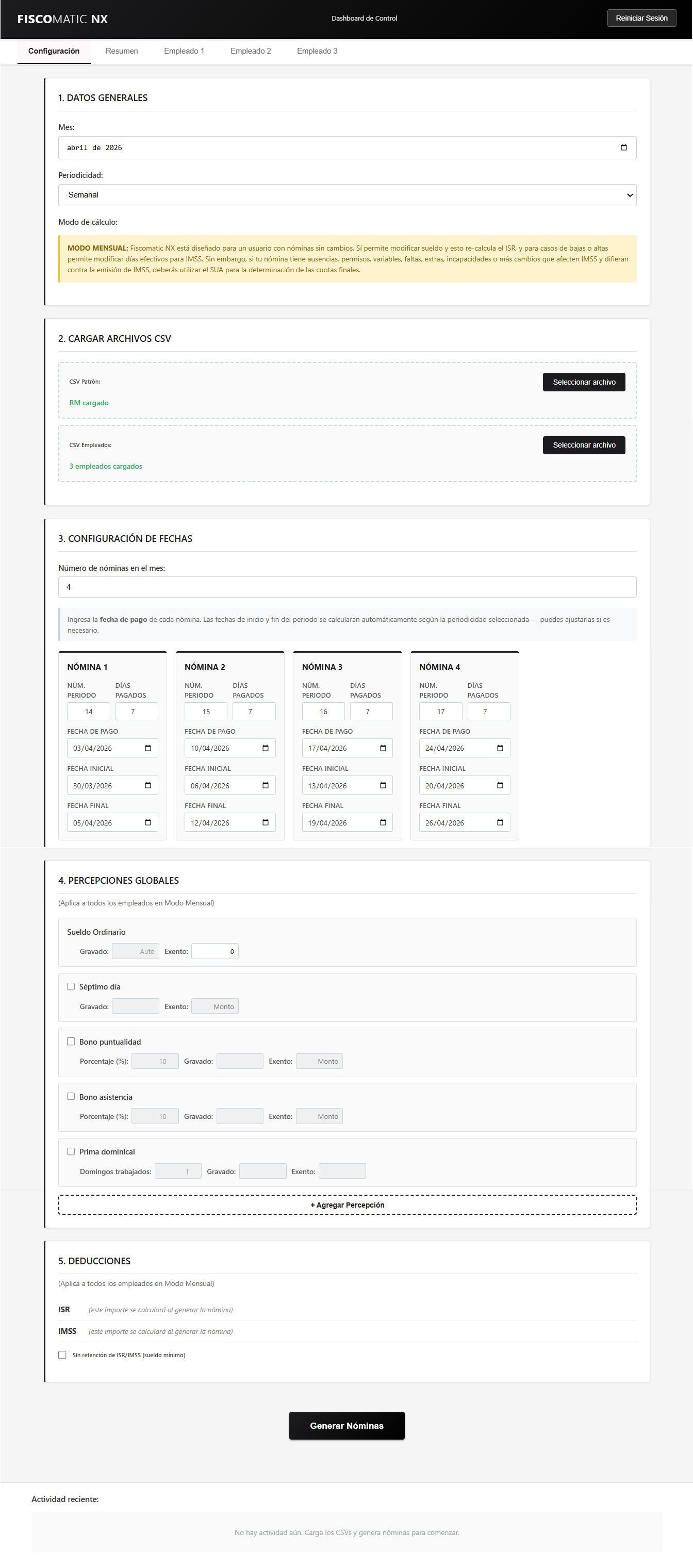Dashboard NX — Configuración