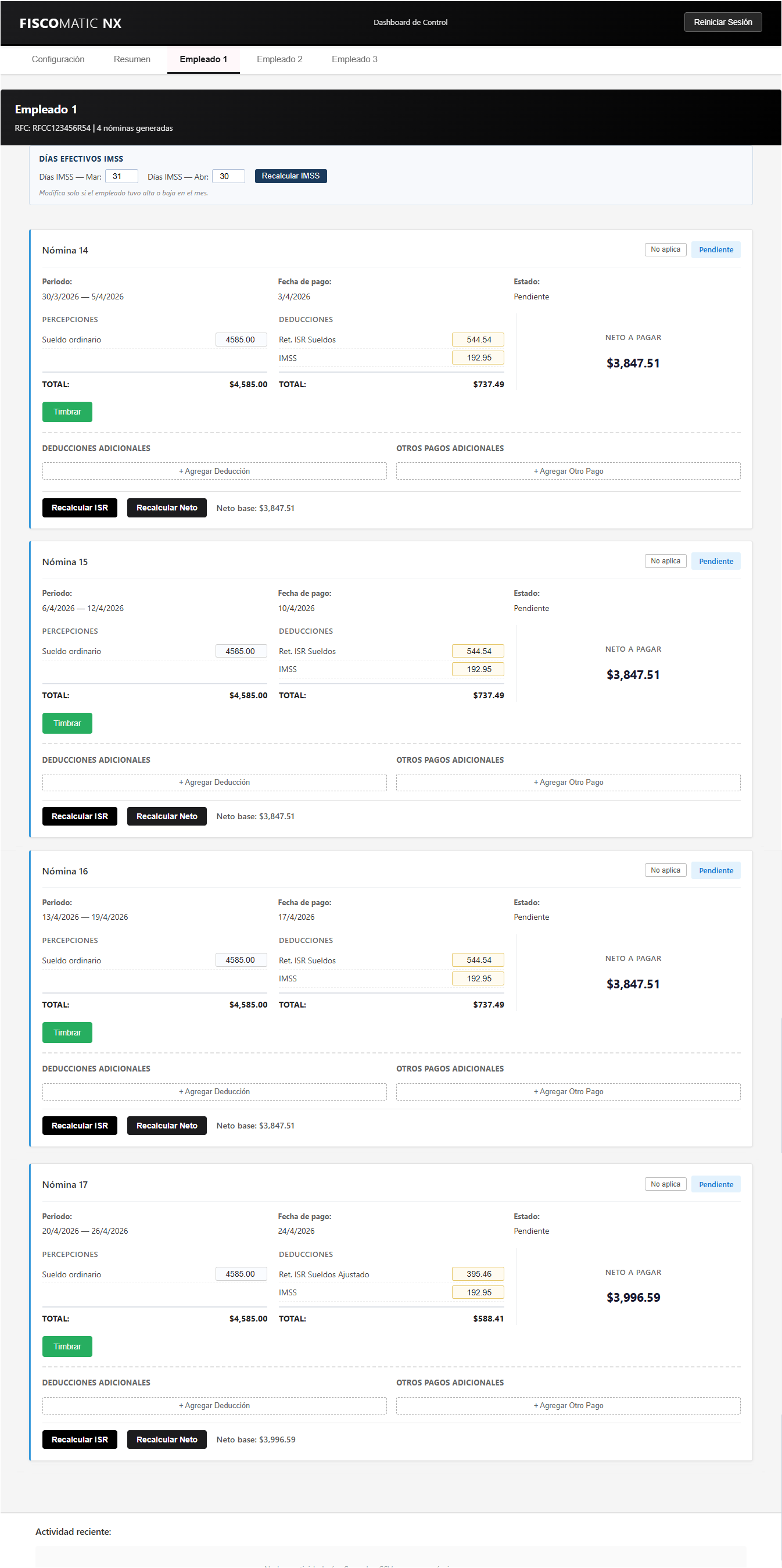 Dashboard NX — Detalle por empleado