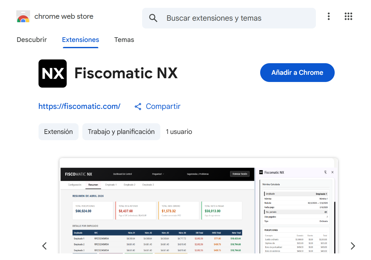 Fiscomatic NX en Chrome Web Store